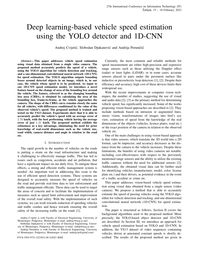 IEEE IT2023: Deep learning-based vehicle speed estimation using the ...